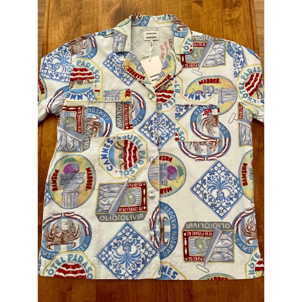 NWT Damson Madder Chlo Holiday Print Shirt US 10 Organic Cotton Linen Resort Top - Picture 5 of 15
